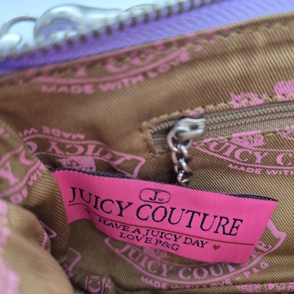 Vintage Y2K Juicy Couture Purple Leather Baguette Bag Purse Love P&G - Picture 13 of 15